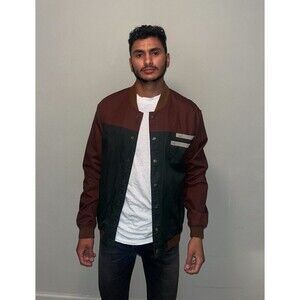 Men’s Brown Button Up Bomber Jacket SZ M